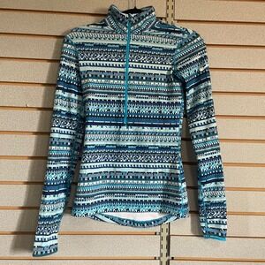 Nike Pro Dri Fit Quarter Zip Pullover Top Blue Geometric Print XS Athletic